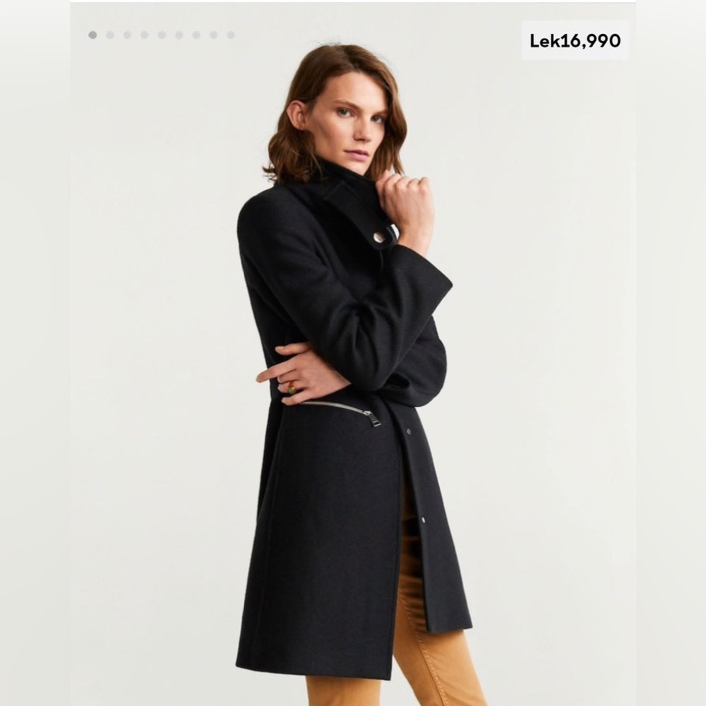 Mango Black Wool Trench Coat with Silver Accents - Picture 2 of 5